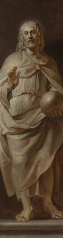 Peter Paul Rubens Christus als Salvator Mundi Kunstkopie, segnender Christus mit Weltkugel in Grau und Braun