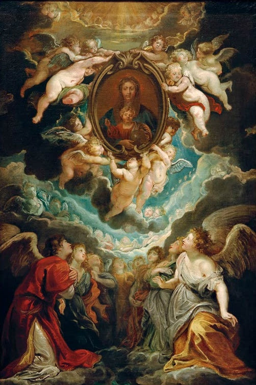 Peter Paul Rubens Das Gnadenbild der Madonna della Vallicella Kunstkopie, von Engeln getragenes Bild über einem Engelchor