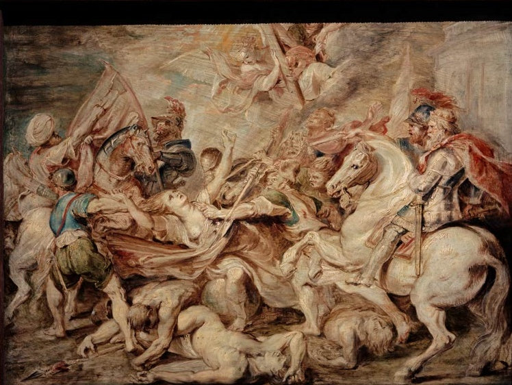 Peter Paul Rubens Das katholische Austria von seinen Feinden attackiert Kunstkopie, Reiter und stürzende Frauengestalt