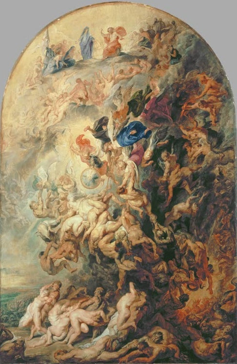 Peter Paul Rubens Das Kleine Jüngste Gericht Kunstkopie, Auferstandene stürzen zwischen Himmel und Hölle im Rundbogenformat