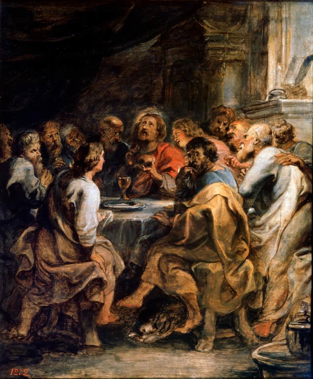 Peter Paul Rubens Das letzte Abendmahl Kunstkopie, Christus im roten Gewand mit den Jüngern am runden Tisch