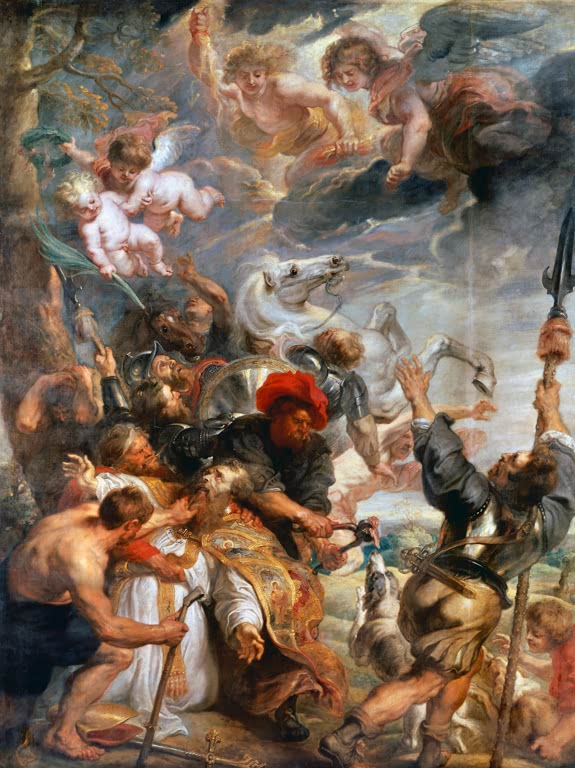 Peter Paul Rubens Das Martyrium des heiligen Livinus Kunstkopie, Bischof im Kampf mit Häschern unter Engeln und Wolken