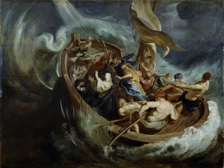 Peter Paul Rubens Das Wunder der heiligen Walpurga Kunstkopie, Boot im Sturm, Heilige betet zwischen Ruderern