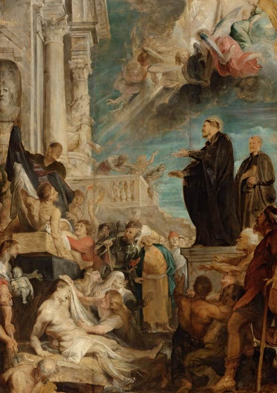 Peter Paul Rubens Das Wunder des heiligen Franz Xaver, Ölskizze Kunstkopie, Heiliger vor Menge, Engel in den Wolken
