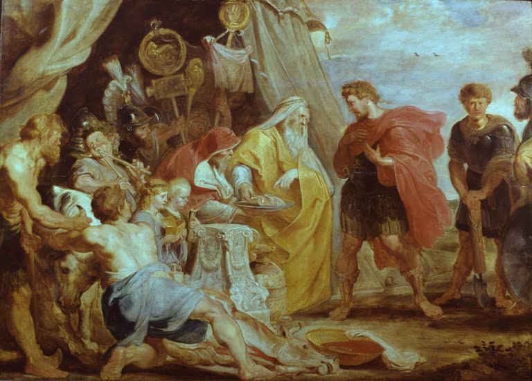 Peter Paul Rubens Decius Mus befragt die Auguren, Ölskizze in Winterthur Kunstkopie, Priester zeigt Opfergaben vor Konsul