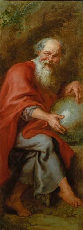 Peter Paul Rubens Demokrit, der lachende Philosoph Kunstkopie, lachender Greis im roten Umhang mit Hand auf Globus
