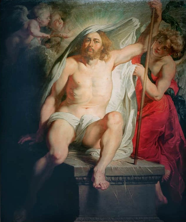 Peter Paul Rubens Der auferstandene Christus triumphierend Kunstkopie, Christus im Strahlenkranz mit Engel und Putten