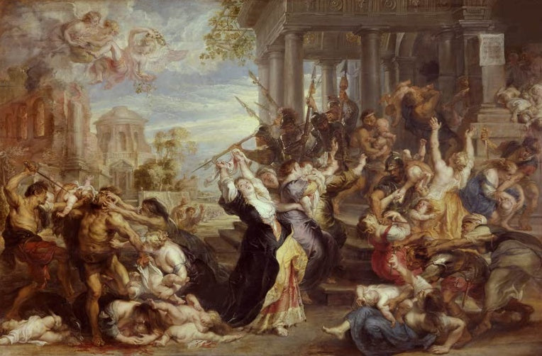 Peter Paul Rubens Der Bethlehemitische Kindermord Kunstkopie, Soldaten und verzweifelte Mütter vor einer Säulenhalle