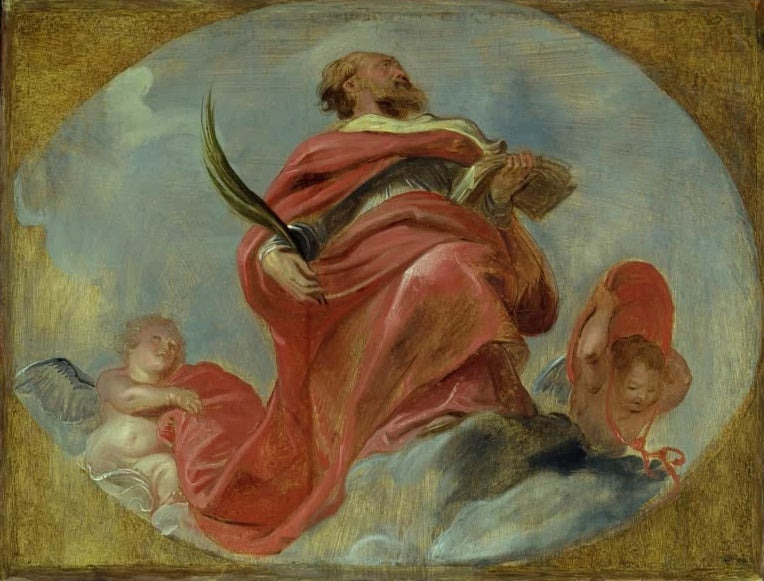 Peter Paul Rubens Der heilige Albrecht von Löwen Kunstkopie, Heiliger im roten Gewand mit Palme und Buch im Oval