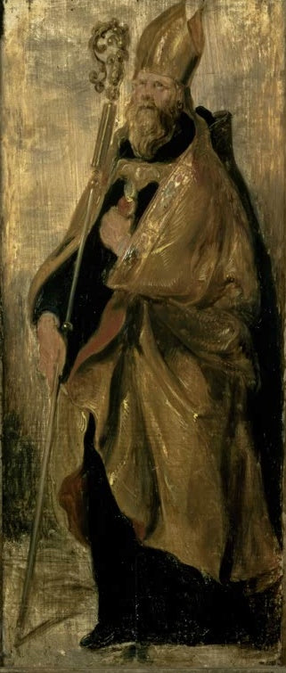 Peter Paul Rubens Der heilige Augustinus, Ölskizze Kunstkopie, Bischof in goldenem Ornat mit Mitra und Krummstab