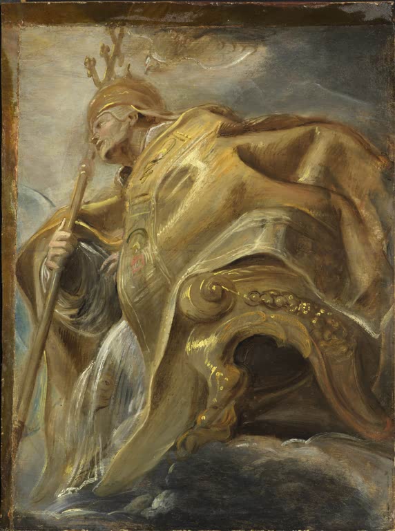 Peter Paul Rubens Der heilige Gregor der Große, Ölskizze Kunstkopie, Papst in goldenem Ornat mit Stab auf Wolken