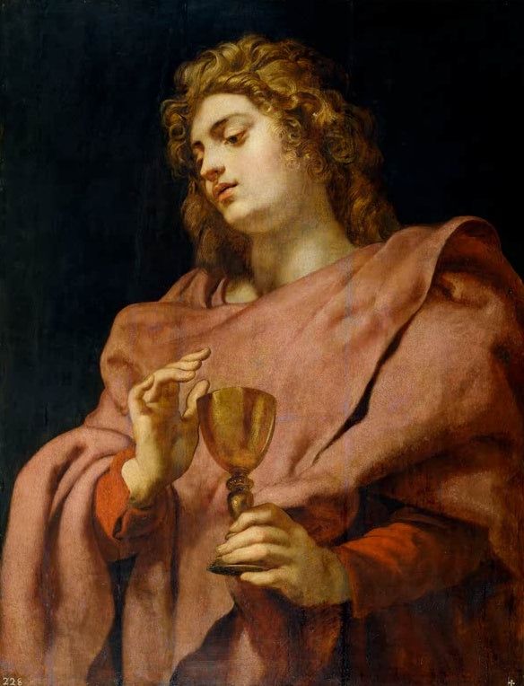 Peter Paul Rubens Der heilige Johannes der Evangelist Kunstkopie, junger Mann mit lockigem Haar hält einen goldenen Kelch