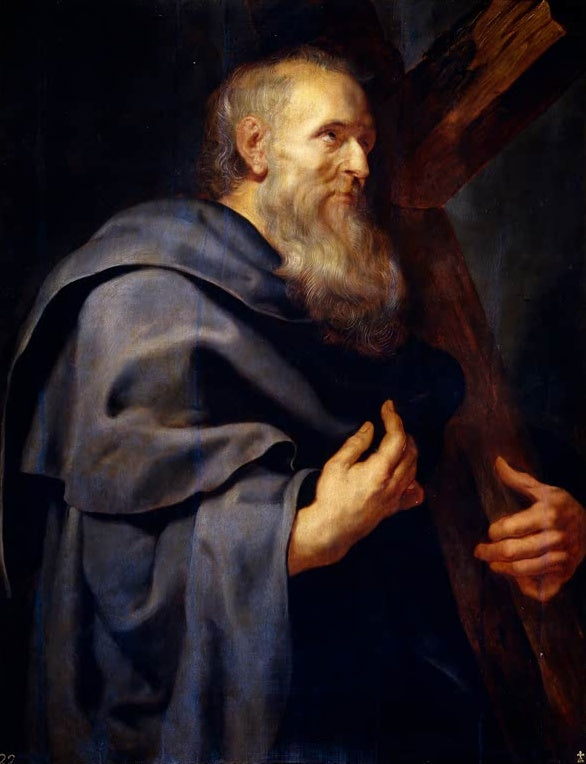 Peter Paul Rubens Der heilige Philippus Kunstkopie, bärtiger Apostel in blaugrauem Mantel mit hölzernem Kreuz