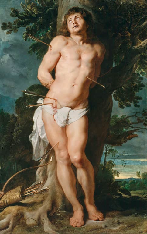Peter Paul Rubens Der heilige Sebastian Kunstkopie, an einen Baum gebundener Märtyrer mit Pfeilen, Köcher und Bogen