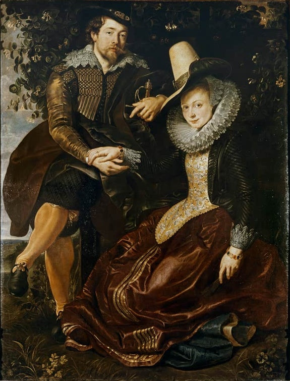 Peter Paul Rubens Der Maler mit seiner Frau Isabella Brant Kunstkopie, Ehepaar im Freien unter einem Geißblattbusch