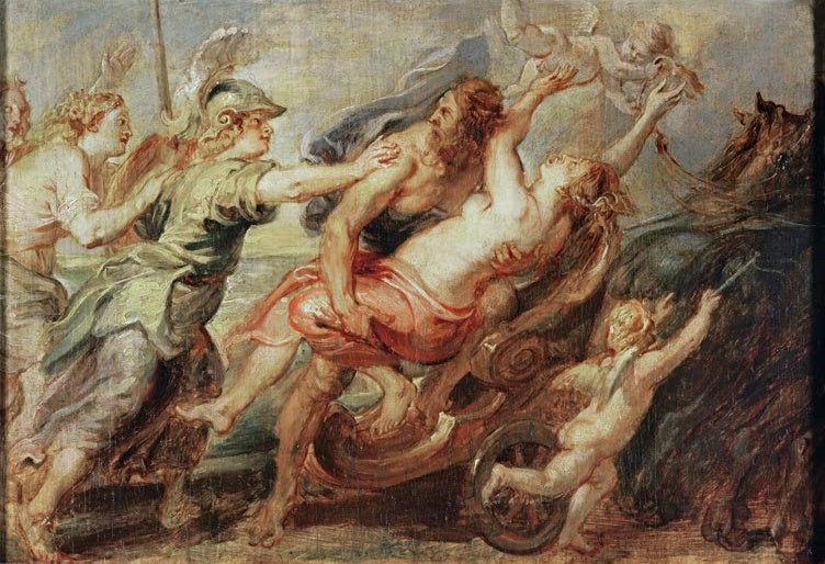 Peter Paul Rubens Der Raub der Proserpina Kunstkopie, Pluto entführt Proserpina im Streitwagen, Minerva und Putten folgen