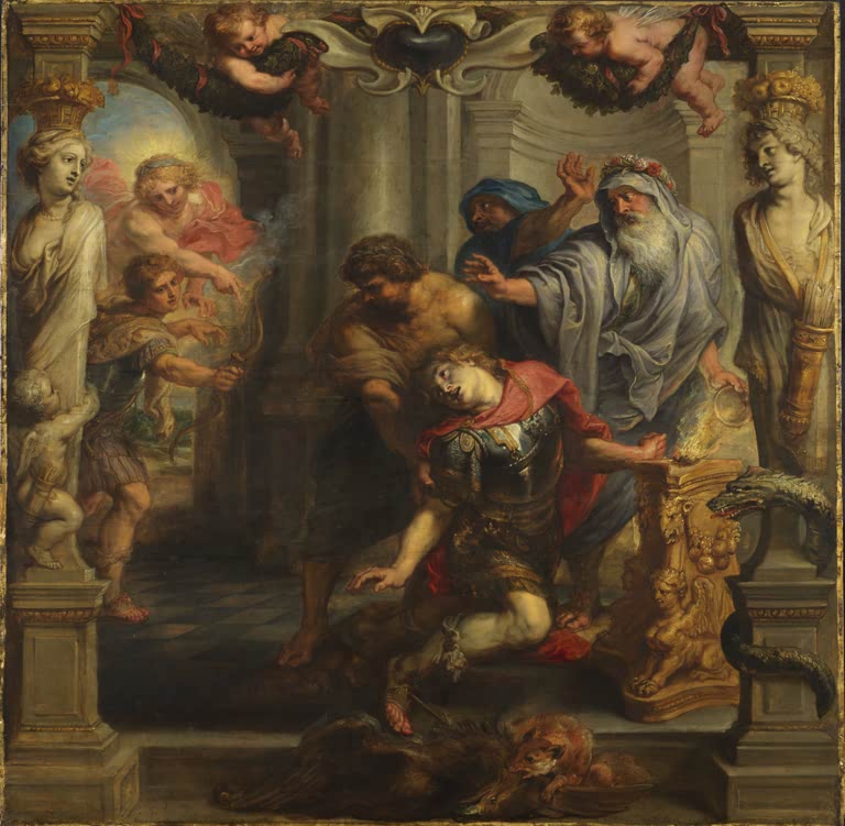 Peter Paul Rubens Der Tod des Achilles, Modello in London Kunstkopie, sinkender Held, Apollo lenkt Pfeil