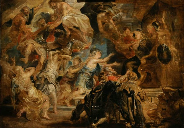 Peter Paul Rubens Der Tod Heinrichs IV. und die Proklamation der Regentschaft, Ölskizze Kunstkopie, Figuren im Aufruhr