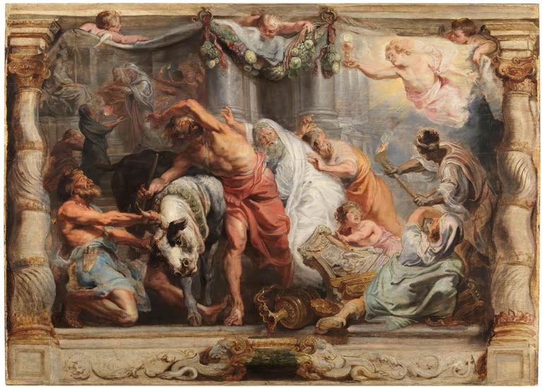 Peter Paul Rubens Der Triumph der Eucharistie über den Götzendienst Kunstkopie, Stier, Opferszene, Engel mit Kelch