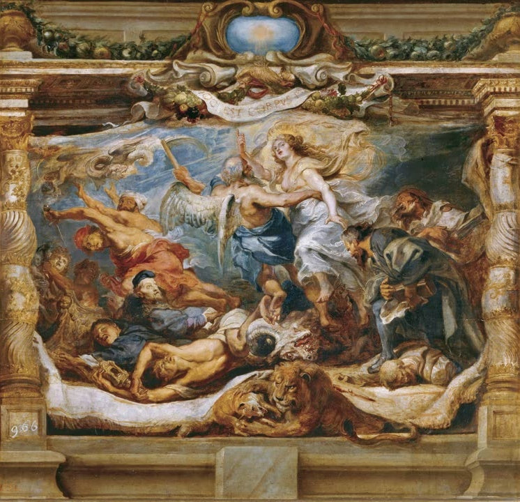 Peter Paul Rubens Der Triumph der katholischen Wahrheit Kunstkopie, Wahrheit in den Armen der Zeit besiegt die Ketzer