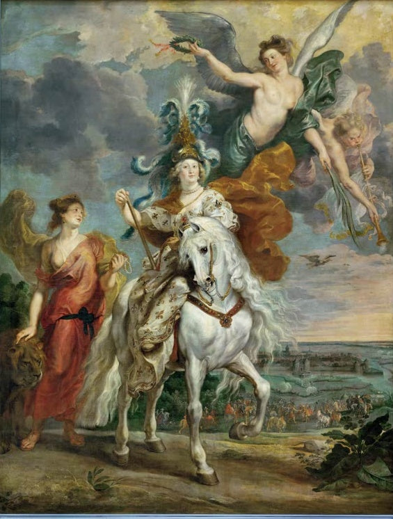 Peter Paul Rubens Der Triumph von Jülich Kunstkopie, Königin auf weißem Pferd, geflügelte Siegesgöttin mit Lorbeerkranz
