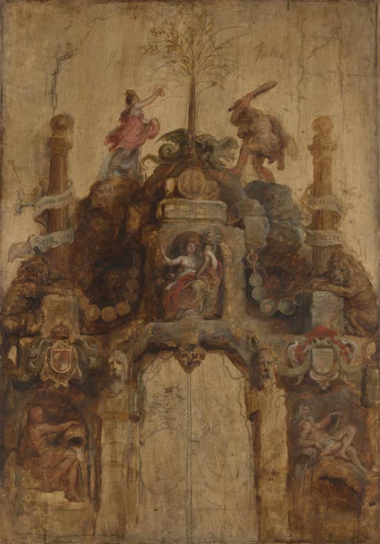Peter Paul Rubens Der Triumphbogen der Münze Kunstkopie, Vorderseite mit Herkules, Löwen und Wappen