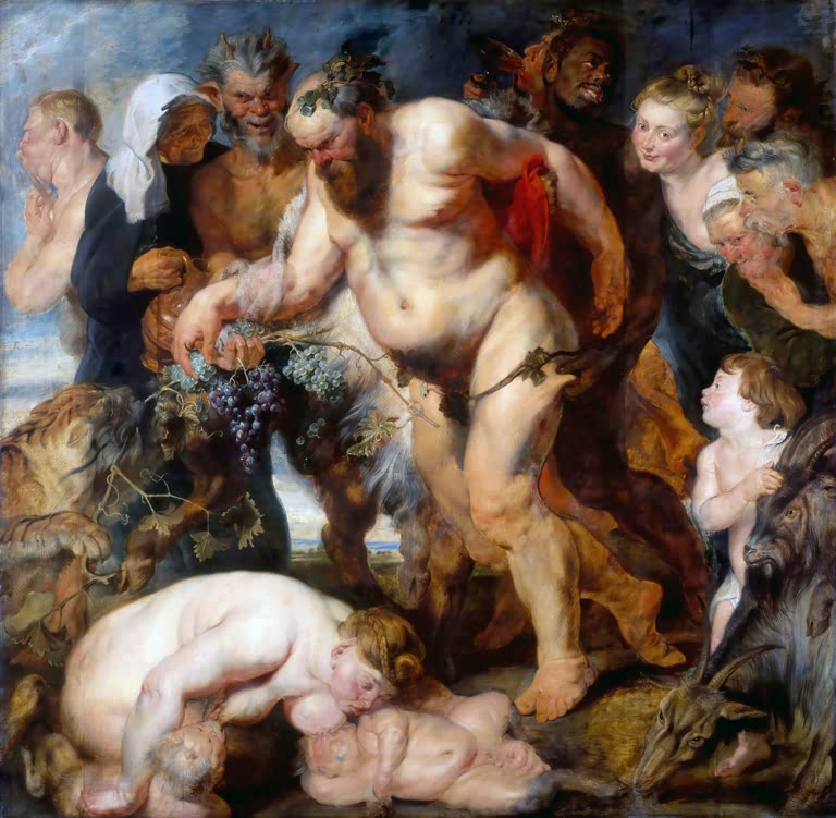 Peter Paul Rubens Der trunkene Silen Kunstkopie, taumelnder Silen mit Weintrauben, umringt von Satyrn und Nymphen