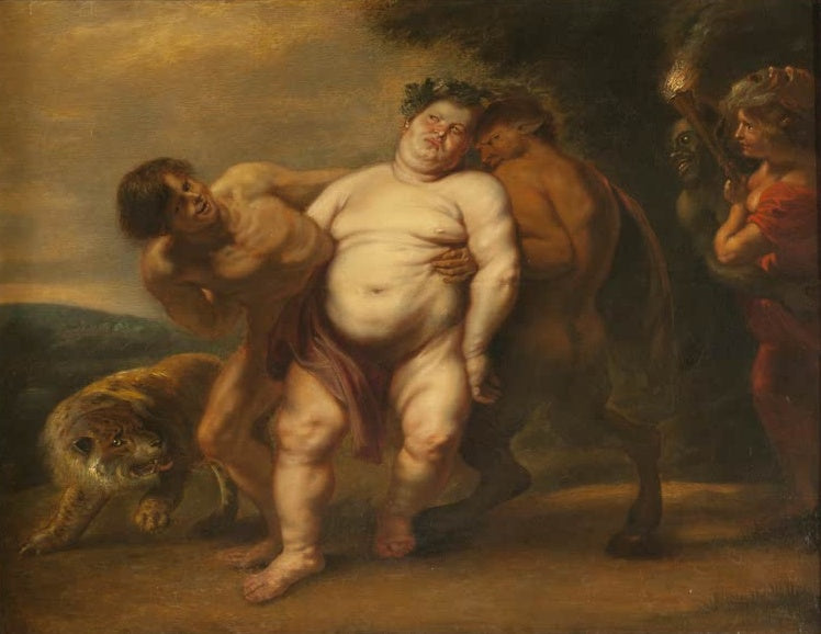 Peter Paul Rubens Der trunkene Silen, Stockholm Kunstkopie, taumelnder Silen von Satyrn gestützt, Tiger und Fackelträgerin