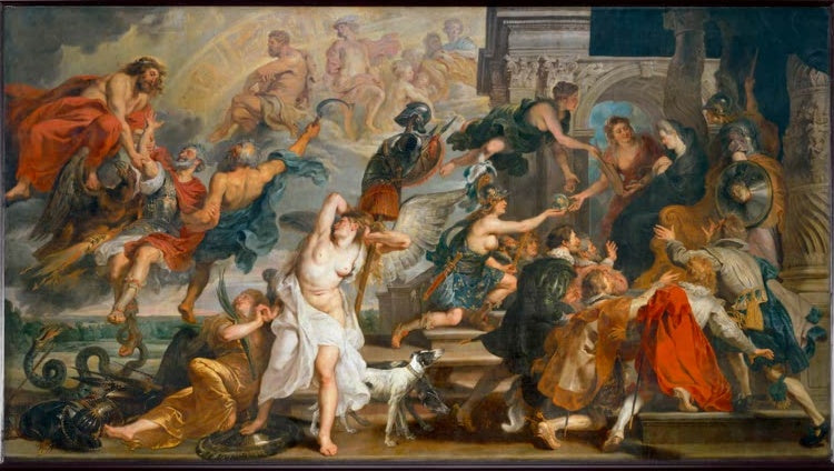 Peter Paul Rubens Die Apotheose Heinrichs IV. Kunstkopie, aufsteigender König, Minerva und Regentin im Medici-Zyklus