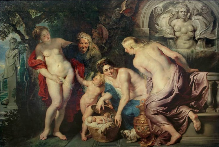 Peter Paul Rubens Die Auffindung des Erichthoniusknaben Kunstkopie, Frauen entdecken den Säugling im Korb am Brunnen