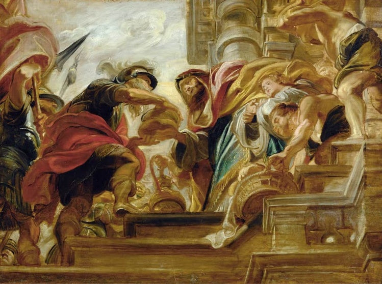 Peter Paul Rubens Die Begegnung von Abraham und Melchisedech Kunstkopie, Krieger und Priester auf Stufen mit Gaben