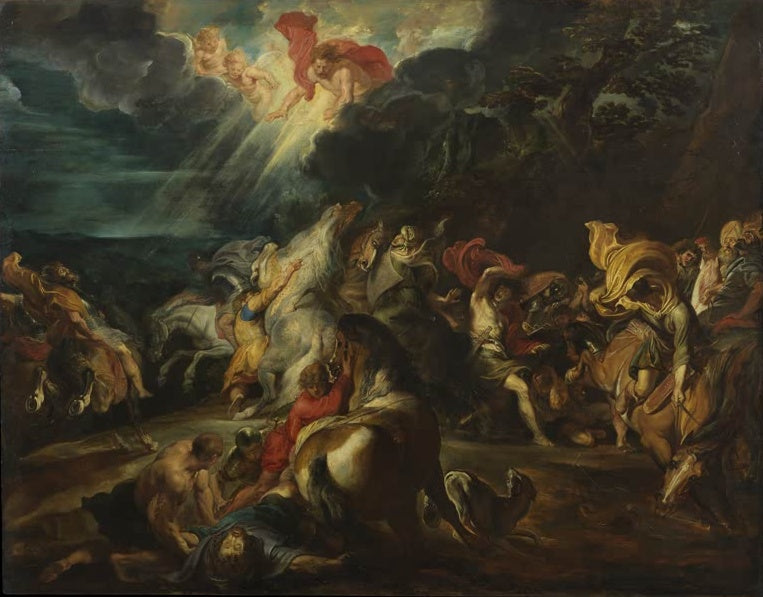 Peter Paul Rubens Die Bekehrung des Apostels Paulus, London, große Fassung Kunstkopie, stürzende Reiter unter Lichtstrahlen