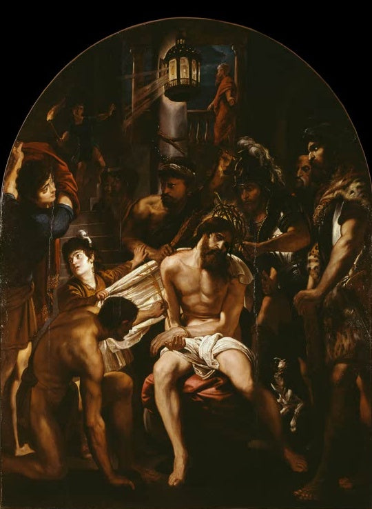 Peter Paul Rubens Die Dornenkrönung Kunstkopie, Christus mit Dornenkrone von Soldaten umringt unter einer Laterne