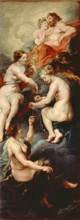 Peter Paul Rubens Die drei Parzen Kunstkopie, drei Schicksalsgöttinnen spinnen den Faden, oben Jupiter und Juno