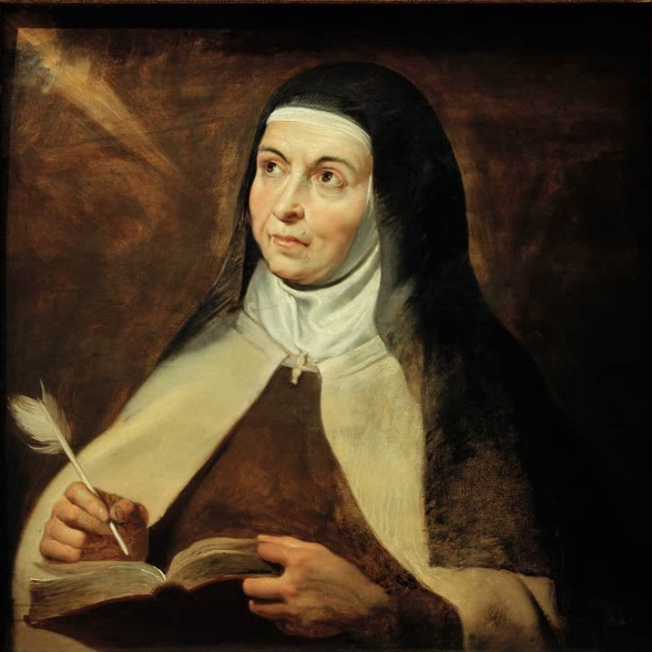 Peter Paul Rubens Die heilige Theresa von Avila Kunstkopie, Ordensfrau mit Schreibfeder und Buch, Blick nach oben