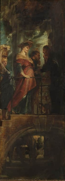 Peter Paul Rubens Die Heimsuchung, Modello für den Antwerpener Hochaltar Kunstkopie, Frau im roten Kleid an der Treppe
