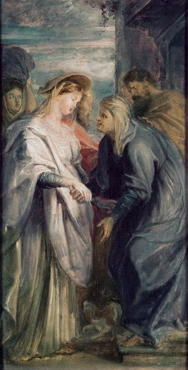Peter Paul Rubens Die Heimsuchung Straßburg Kunstkopie, Maria und Elisabeth reichen sich die Hände, Zacharias im Hintergrund