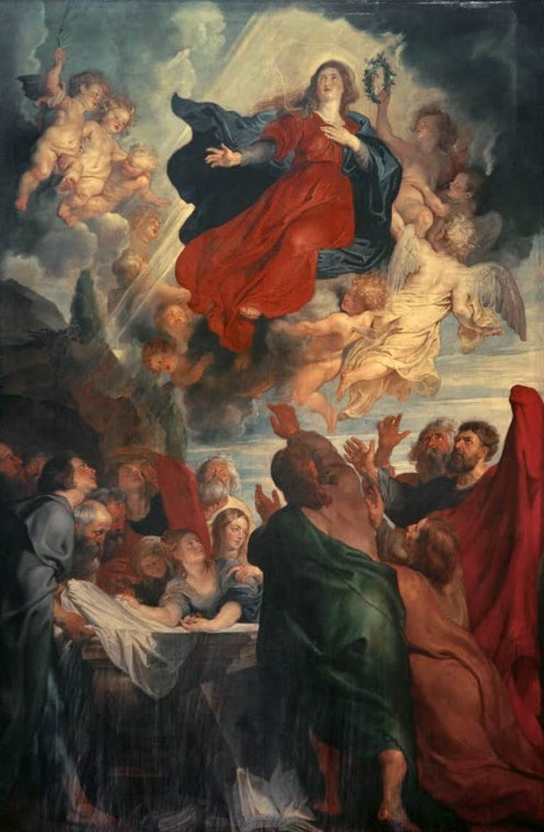 Peter Paul Rubens Die Himmelfahrt Mariens, Düsseldorf Kunstkopie, Maria in Rot und Blau über dem Apostelkreis