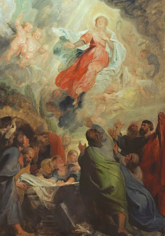 Peter Paul Rubens Die Himmelfahrt Mariens, Hamburg Kunstkopie, Maria in Rot im Strahlenlicht über den Aposteln