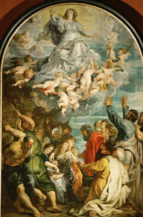Peter Paul Rubens Die Himmelfahrt Mariens, Jesuitenkirche Antwerpen Kunstkopie, Maria steigt über Putten empor