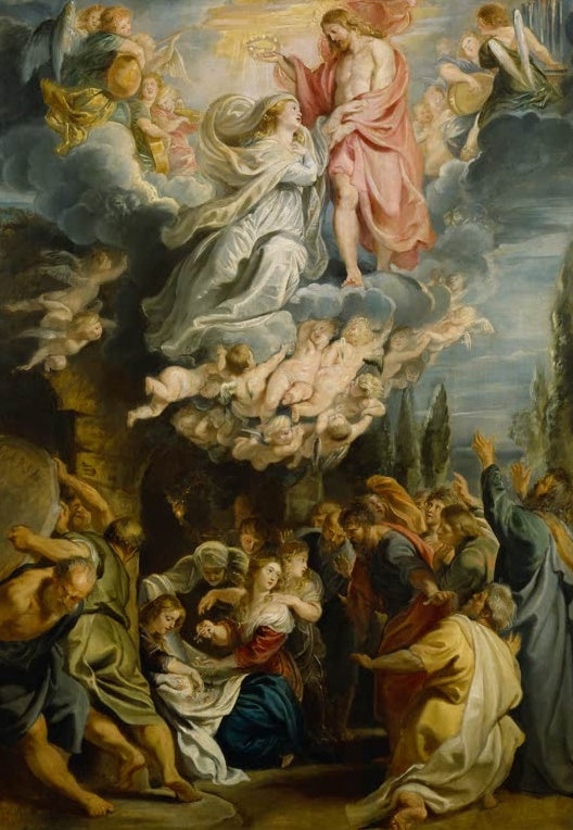 Peter Paul Rubens Die Himmelfahrt Mariens, Ölskizze Kunstkopie, Krönung Mariens über dem Grab der Apostel