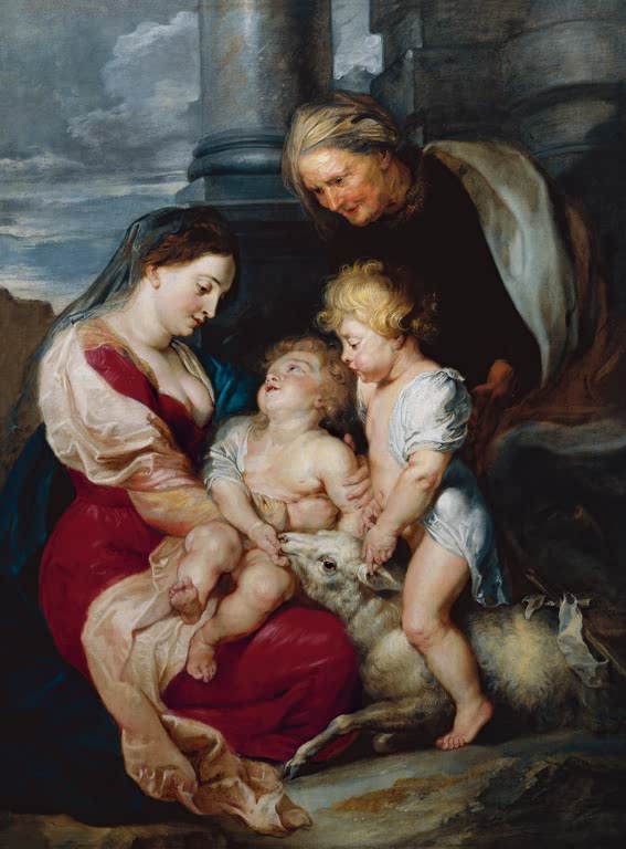 Peter Paul Rubens Die Jungfrau mit Kind und der heiligen Elisabeth Kunstkopie, Johannesknabe mit Lamm in Familienszene