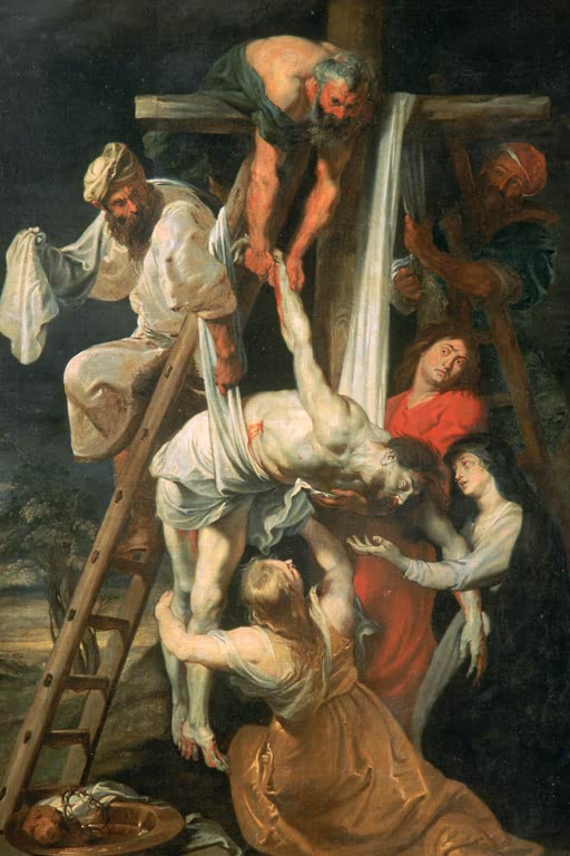 Peter Paul Rubens Die Kreuzabnahme Kunstkopie, Männer auf Leitern senken den Leichnam Christi, Frauen stützen die Beine
