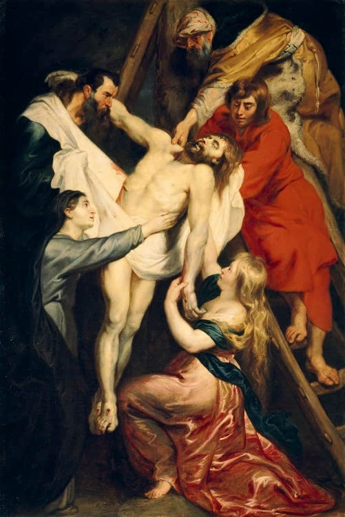 Peter Paul Rubens Die Kreuzabnahme Kunstkopie, Christi Leichnam wird von Männern und Maria Magdalena herabgelassen