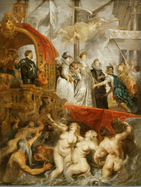 Peter Paul Rubens Die Landung der Maria von Medici in Marseille Kunstkopie, Königin betritt das Ufer, Nereiden im Wasser