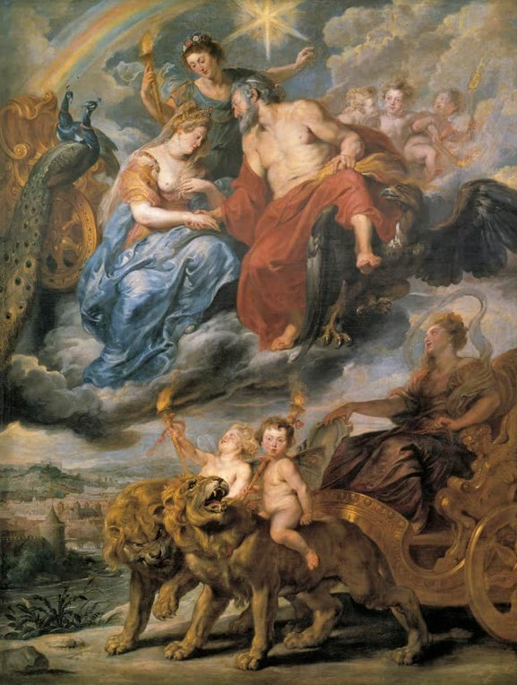 Peter Paul Rubens Vermählung der Maria von Medici mit Heinrich IV. in Lyon Kunstkopie, Götterpaar auf Wolken mit Adler