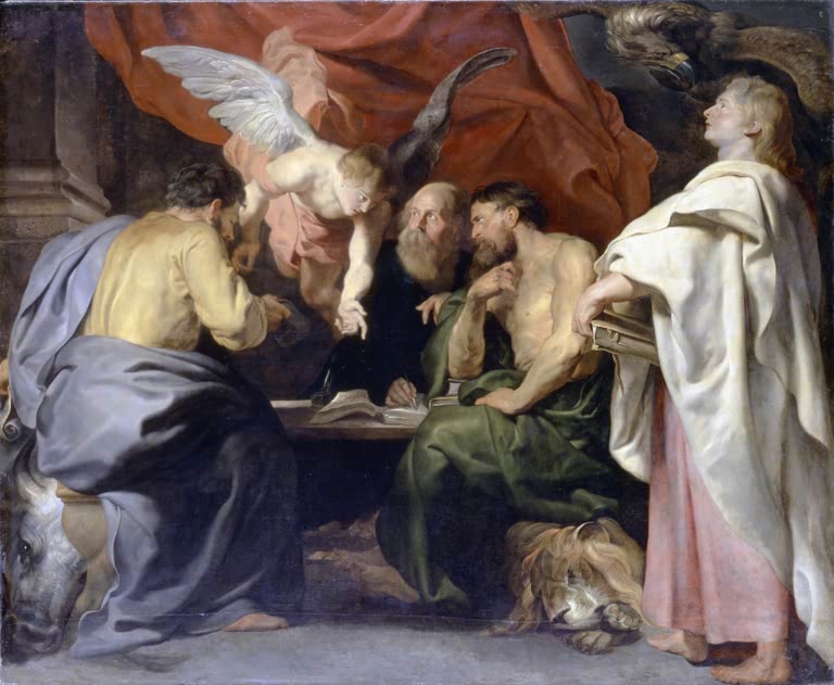 Peter Paul Rubens Die vier Evangelisten Kunstkopie, vier Gestalten mit Buch, Engel, Adler, Löwe und Stier