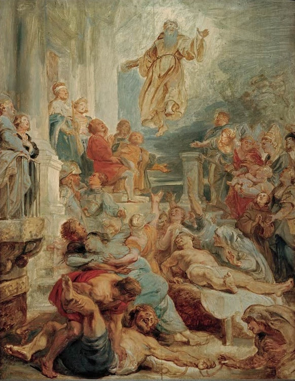 Peter Paul Rubens Die Wunder des heiligen Franz von Paola Kunstkopie, schwebender Heiliger über Kranken und Betenden