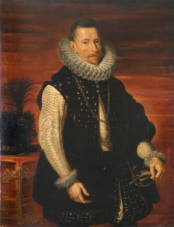 Peter Paul Rubens Erzherzog Albrecht VII. Kunstkopie, Fürst mit Halskrause in schwarzem Wams vor rotbraunem Grund
