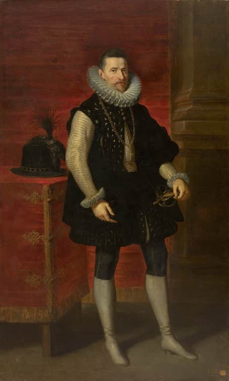 Peter Paul Rubens Erzherzog Albrecht VII. Kunstkopie, Ganzfigurenbildnis mit weißer Mühlsteinkrause vor rotem Vorhang